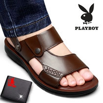 Flowers Playboy sandals Mens leather Bull Leather 2022 Summer New Casual Beach Shoes Han Edition Non-slip Soft Bottom
