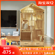 Cat cage villa luxury solid wood large three-story Cat Cabinet cat room Glass Cat House Cat House home with toilet can be customized