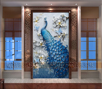 Modern art glass stained decorative partition screen toilet frosted carving craft background wall Peacock map