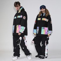 Ski suit Womens single board luminous waterproof warm mens reflective double board suit 2021 tide brand snow suit