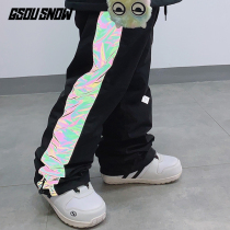 GsouSnow snow pants men and women single double board loose color luminous snow ski pants thick warm and waterproof