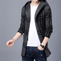 2021 new mens sweater cardigan spring and autumn hooded jacket Korean medium long windbreaker trend without buckle cloak