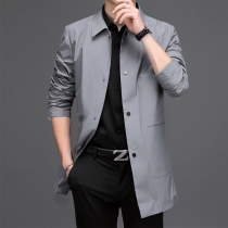 2021 autumn lapel long trench coat mens overcoat Korean business casual mens handsome jacket coat