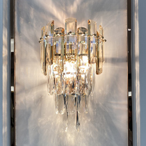 Postmodern crystal wall lamp light luxury champagne Golden bedroom bedside lamp creative living room TV background wall corridor lamp
