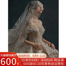 Main wedding dress 2021 new big tailing court bride Heavy Industry 2020 starry sky light French light summer shoulder