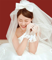 Korean Bride Pengpeng veil headdress Super fairy satin bow veil Brigade Brigade Photo Veil