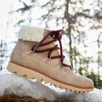 Ice Bear SOREL HARLOW LACE COZY Antique Brown Red Strap Wool Rocking Grain Suede Warm Women Boots