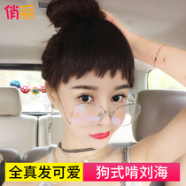 Two-dimensional real hair dog-style gnawing bangs wig film natural round face eyebrow short bangs repair face without trace female fake bangs