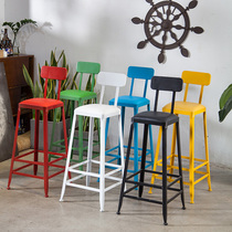 Nordic bar chair Bar chair Wrought iron solid wood household high stool Bar stool Bar chair High chair High stool