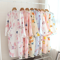 Japanese kimono nightgown bathrobe lady autumn and summer thin long nightgown cotton gauze pajama sweat steam hot spring dress yukata
