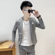 Spring and autumn suit suit suit mens slim and handsome new Korean trend casual two-piece solid color small suit jacket