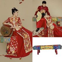 2021 new ancient costume Chinese classical photo props solid wood long stool bench ancient theme national tide drum Xiuhe