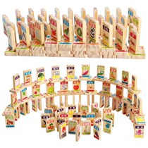 Wood early childhood fruit animal Chinese character Cognition 100 pieces of dominoes building blocks educational toys 3-6 years old