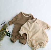  ins Autumn new Korean baby waffle comfortable simple one-piece mens and womens treasure long-sleeved romper climbing suit