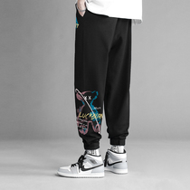 Spring and autumn pants mens trendy brand casual pants loose large size ins Korean version of the trend of the handsome Joker nine-point tie pants
