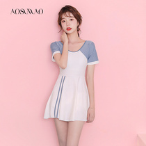 Swimsuit female summer conjoined conservative belly slimming 2021 new hot spring skirt small chest gathered flat angle swimming suit