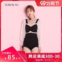 One-piece swimsuit female summer conservative thin belly cover belly 2021 new small breasts gather seaside flat corner meat swimsuit