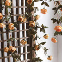 Left bank wheat field Autumn peony rattan American retro simulation flower hanging wall landscaping Living room air conditioning winding fake flower