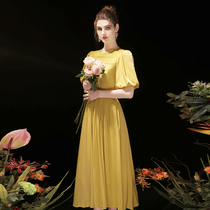 Small evening dress Summer summer light luxury niche high-end dress French high-end temperament yellow can usually be worn dress
