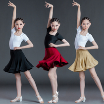 Childrens Latin dance skirt girls split dance practice suit short-sleeved Latin dance skirt suit 2021 new summer