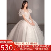 Light main wedding dress bride 2021 new court style trailing French gauze female one-shoulder summer