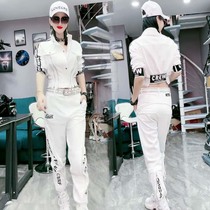 Casual Suit Woman 2022 Spring Summer Fashion Conspicuous Slim Collar Letter Short Coat Small Leggings Sport Suit