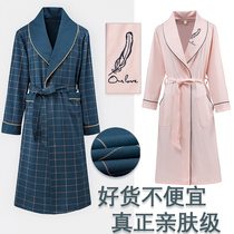 Sleeping robe womens spring and autumn long style sleeping dress cute couple sleeping clothes autumn and winter mens sleepwear water suction speed dry pure cotton male bathrobe