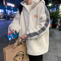 Lamb velvet jacket mens winter thickening warm Jinjiang cotton clothing American casual couples wear cotton jacket hooded cotton coat