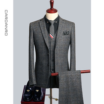 Kadan Road slim business dress handsome plaid mens casual suit suit set groom wedding suit three-piece set