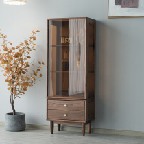 Nordic Solid Wood Bookcase Minimalist Modern Black Walnuts Glass Door Containing Cabinet Day Style Living-room Display Case TV Side Cabinet