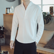 Chinese style long sleeve T-shirt mens retro Hanfu elements base shirt ethnic clothing Tang clothing coat Zen clothing