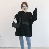 Spring new gestational woman dress personality Fashion splicing lace round collar necropolis with large code cover for thin blouses