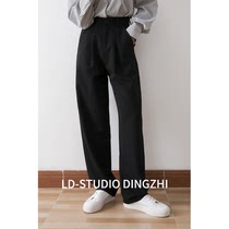  L home 20 spring and summer Western casual suit wide-leg pants straight loose wild retro gray high-waisted pants female Korean version