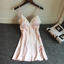 2021 New temptation sexy sling nightdress womens belt chest pad silk pajamas home clothing silk spring and summer