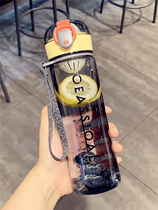 Simple creative student water Cup male Lady portable personality trend plastic cup sports fitness with tea leak water bottle