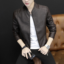 jk mens leather leather clothing Korean tide slim handsome 2021 new youth stand collar leather jacket men without hat