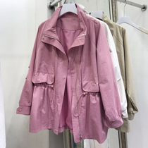 Windbreaker womens mid-length 2021 spring and autumn new Korean loose ins small drawstring waist tooling jacket tide