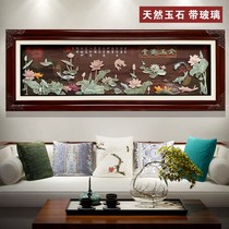 Living room decorative painting Chinese style sand hair background wall 3D three-dimensional relief New Chinese jade carving painting Solid wood jade hanging painting