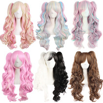 Lolita wig female hair Lolita Loli grab clip double ponytail hair blue pink anime cos full head cover