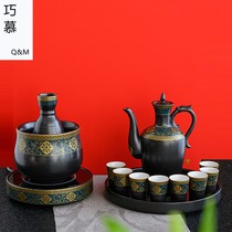 Ceramic wine utensils plug-in hot hot wine flagon home Chinese antique dark incense wine set set strong yellow wine white wine glass