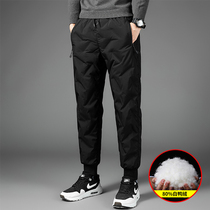 Down pants men wear autumn and winter New plus velvet padded duck velvet pants outdoor sports warm straight cotton pants