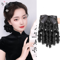 Hanfu retro Princess roll ponytail court Bow wig Film and Television Costume cheongsam Republic of China curls ancient wind ponytail