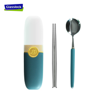 glasslock304 stainless steel tableware chopsticks spoon 2-piece box ceramic long handle metal spoon chopsticks students