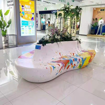 FRP leisure chair Modern shopping mall sales center Square Creative seat Painted flower pot tree pool backrest seat stool