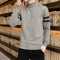  Mens 2021 autumn and winter new semi-turtleneck sweater thin slim mid-neck bottoming shirt student handsome line clothes