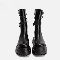  Leather ZR ZAUE thick-soled Martin boots womens autumn and winter new booties side zipper knight boots rear lace-up mid-barrel boots