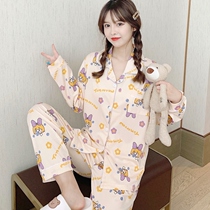 Korean pajamas suit female Spring and Autumn new students Foreign style cartoon long sleeve ins cute can wear home clothes (8