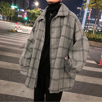 ins autumn coat mens Korean version of the trend of the port wind in the long plaid trench coat Spring and autumn mens wool coat