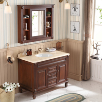 American bathroom cabinet Red oak solid wood wash basin pool combination Marble bathroom sink Floor-to-ceiling European style