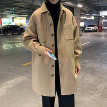 Mens coat Korean version of long winter woolen coat trend handsome English wind woolen trench coat 2020 New